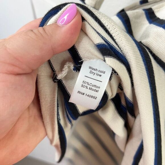 Marine Layer Gigi Long Sleeve Crew Neck Dress Small Ivory Navy Black W/Pockets - Picture 11 of 12